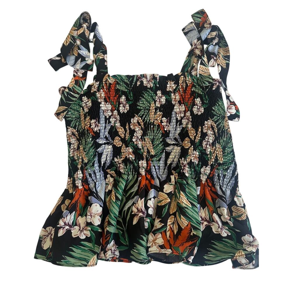 Rachel Zoe Smocked Floral Crop Top Ruffle Strap M